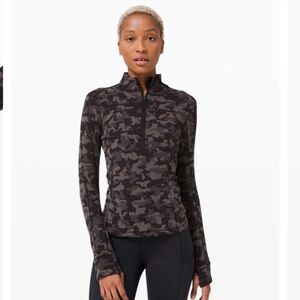Lululemon Run Briskly 1/2 Zip Heritage Camp Jacquard Black Lunar Rock